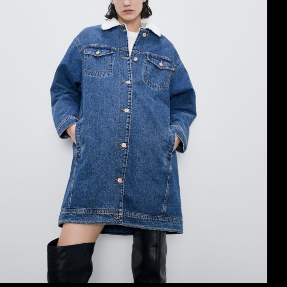 Zara over size denim jacket with fleece - Picture 2 of 7
